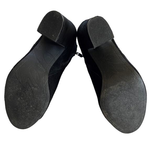 Fergie Women 6. 5 Bootie Jackie Ankle Moto Black Suede Peep toe Metal Accent Zip - Picture 7 of 10